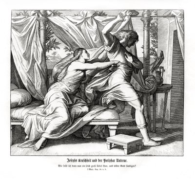 Jozef weigert te liggen met Potifar, Genesis door Julius Schnorr von Carolsfeld