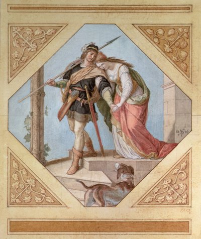 Siegfried en Brunhilde, illustratie uit De Niebelungen door Richard Wagner door Julius Schnorr von Carolsfeld