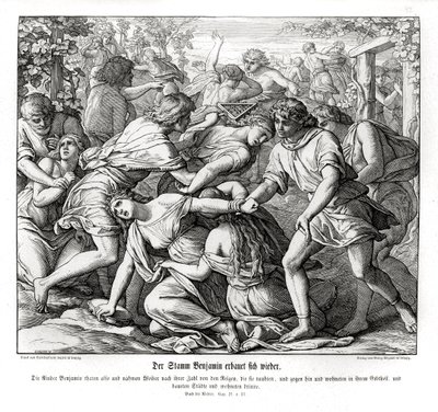 Zonen van Benjamin en de dochters van Silo, Rechters door Julius Schnorr von Carolsfeld