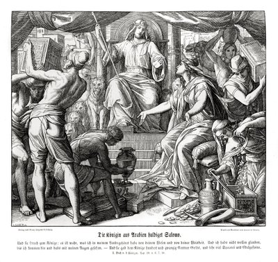 De koningin van Sheba eert koning Salomo door Julius Schnorr von Carolsfeld