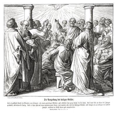 De apostelen worden vervuld met de Heilige Geest, Handelingen door Julius Schnorr von Carolsfeld