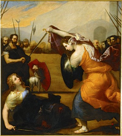 Het duel van Isabella de Carazzi en Diambra de Pottinella ... (schilderij op doek) door Jusepe de (1591-1652) Ribera