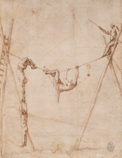 Acrobaten aan het touw. door Jusepe de Ribera
