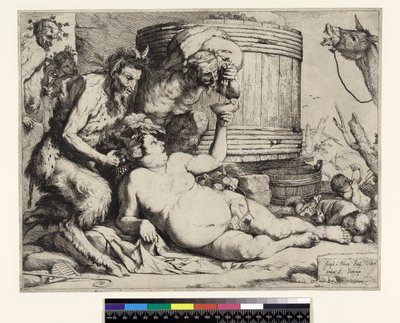 Dronken Silenus. Silenus bij het Wijnvat, voor 1652 door Jusepe de Ribera