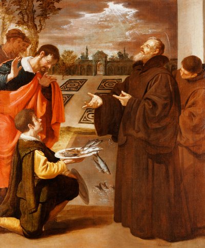Sint Franciscus van Paola zegent de vis door Jusepe or Jose Leonardo