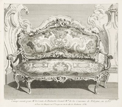 Sofa uitgevoerd voor de graaf van Bielinski Groot-M.al van de Kroon van Polen in 1735; Sofa uitgevoerd voor de graaf van Bielinski in 1735, 4e Plaat door Juste Aurèle Meissonnier