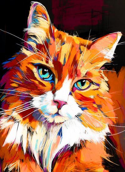 Kleurrijk kattenportret door Justyna Jaszke