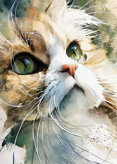 Nieuwsgierige kat in aquarel door Justyna Jaszke