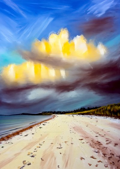 Gouden wolken boven het strand door Justyna Jaszke