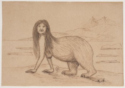 Vrouw met een achterlijf van een ijsbeer (illustratie voor een Inuit-legende) door Kaarale Andreassen