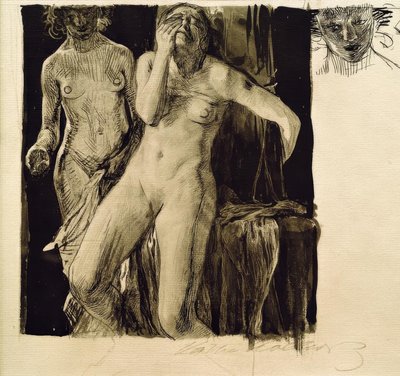Naaktstudie voor Het leven door Käthe Kollwitz