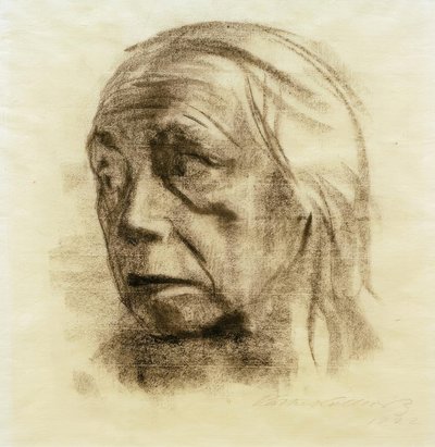 Zelfportret in driekwart aanzicht naar links door Käthe Kollwitz