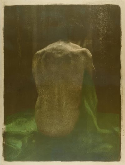 Vrouwelijk naakt van achteren op groene doek door Käthe Kollwitz