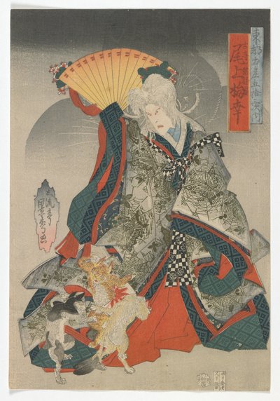 Souvenirs van de Oostelijke Hoofdstad op de Drieënvijftig Stations van de Tokaido: De Acteur Onoe Baiko III als de Katgeest van de Oude Tempel door Kagematsu Kagematsu