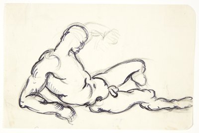 Studie van liggende naakte man. Studie voor Adamfiguur in de groep "De ontwakende Eva" door Kai Nielsen