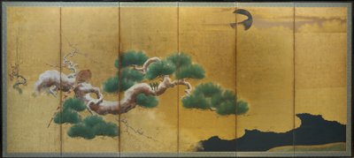Fazant en den, c.1626 (inkt, kleur  goud op papier) door Kano Koi