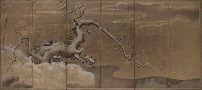 Winterscène met pruimenbomen en fazanten, vroege 1600s door Kano Naonobu
