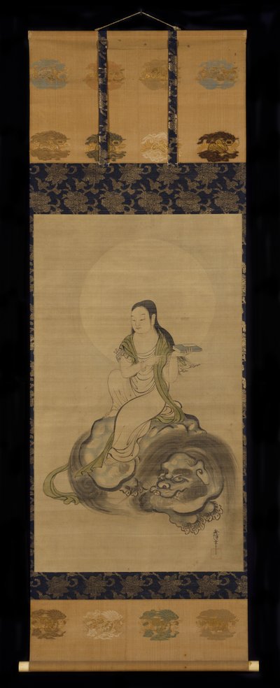 Monju Bosatsu (inkt & kleur op papier) door Kano Yasunobu
