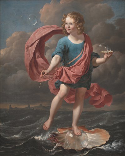 Jongen die zeepbellen blaast. Allegorie op de vergankelijkheid en de kortheid van het leven door Karel Du Jardin