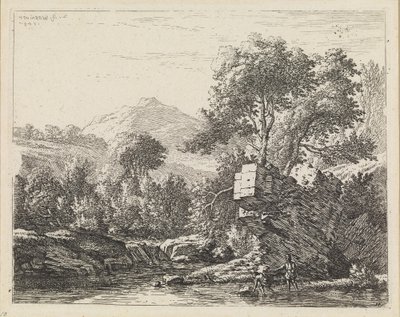 Twee mannen bij een steen in het water door Karel Dujardin