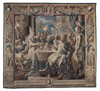 Cleopatra vermaakt Antony; wandtapijt door Karel van II Mander