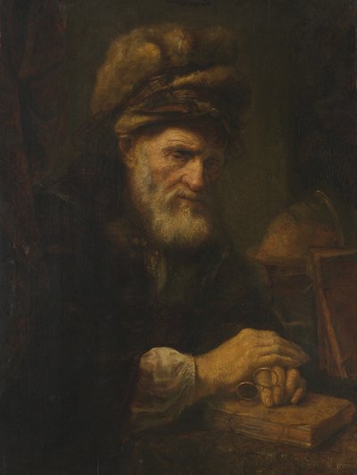 Een oude man met een bontmuts, 1650-60 door Karel van der Pluym