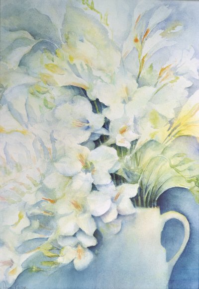 Freesia, Aurora en Ballerina in een Witte Kan door Karen Armitage