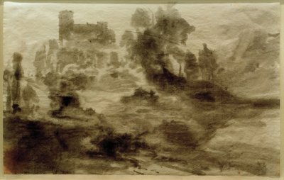 Landschap met kasteel (of kerk) door Carl Blechen