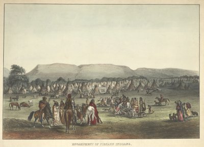 Kampement van Piekann-indianen, uitgegeven 1842 door Karl Bodmer