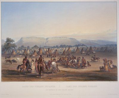 Kampement van de Piekann Indianen, gegraveerd door Beyer und Hurliman, gepubliceerd in 1839 door Karl Bodmer