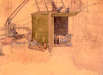 Kombuis op de Janus door Karl Bodmer