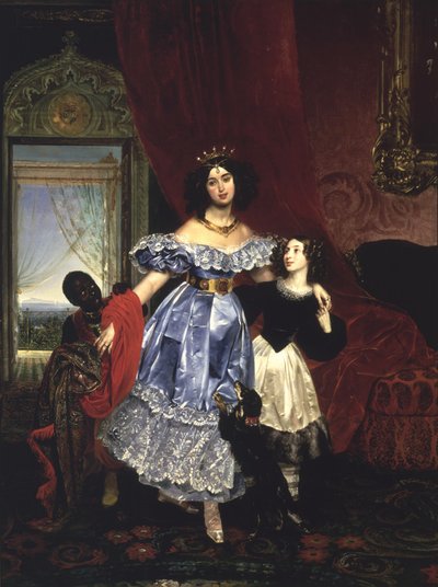Portret van gravin Samoilova met (Giovanina) Amazilia Pacini en zwarte jongen door Karl Bryullov