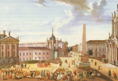 Oude markt van Potsdam met het stadspaleis (met uitzicht op de Schlossstrasse) door Karl Christian Wilhelm Baron