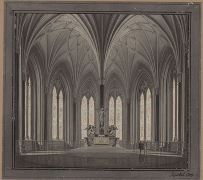 Berlijn, Spittelmarkt. Ontwerp voor de Sint-Gertrudiskerk. Binnenaanzicht van het koor door Karl Friedrich Schinkel