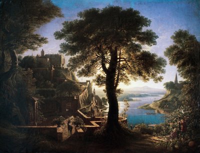 Kasteel aan de rivier door Karl Friedrich Schinkel