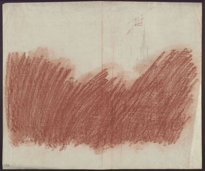 Vlak aangebrachte roodkrijtlaag voor het doortrekken van de voorstelling op de recto door Karl Friedrich Schinkel
