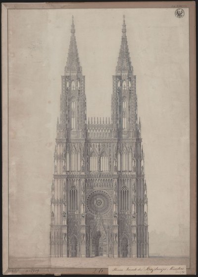Straatsburg. Kathedraal. Ontwerp voor de voltooiing van de westgevel door Karl Friedrich Schinkel