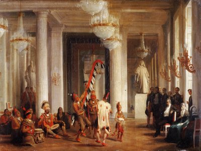 Dans door Iowa Indianen in de Salon de la Paix in de Tuilerieën, Gepresenteerd door de Schilder George Catl door Karl Girardet