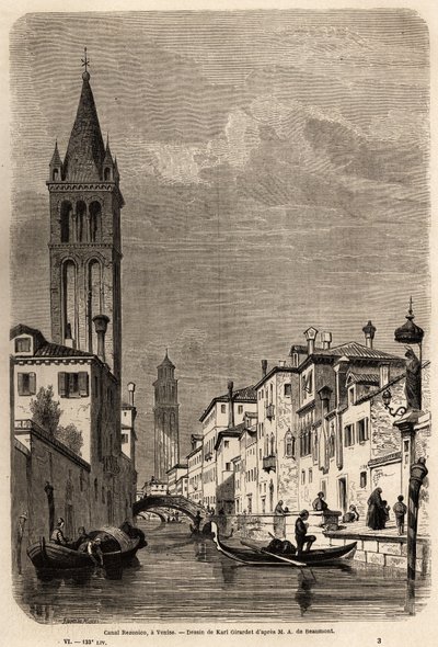 Het Rezonico-kanaal, tekening door Karl Girardet (1813-1871), ter illustratie van Adalbert de Beaumont