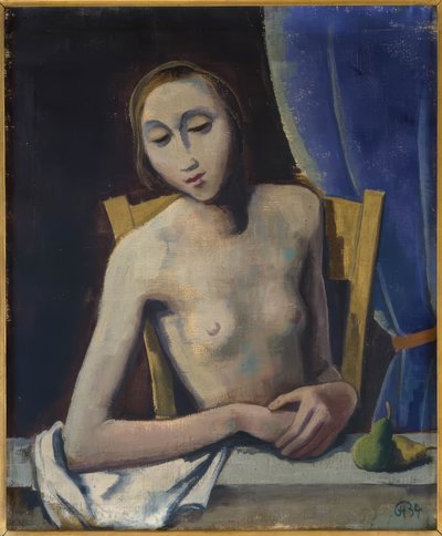 Meisje voor gordijn door Karl Hofer