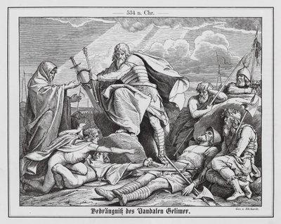 Ondergang van Gelimer, laatste koning van de Vandalen, 534 (gravure) door Karl Ludwig Adolf Ehrhardt