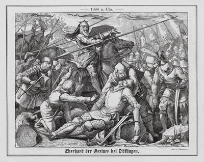 Eberhard II, graaf van Wurttemberg, in de slag bij Doffingen door Karl Ludwig Adolf Ehrhardt
