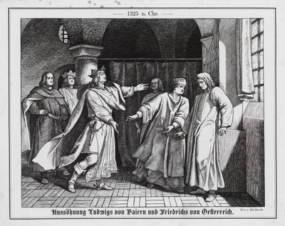 Verzoening van Lodewijk van Wittelsbach en Frederik van Habsburg door Karl Ludwig Adolf Ehrhardt
