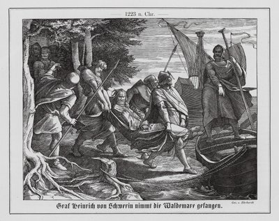 Valdemar II van Denemarken gevangen genomen door Hendrik I, graaf van Schwerin door Karl Ludwig Adolf Ehrhardt