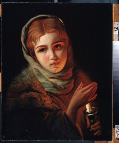 De gemiste afspraak. Jong meisje van eenvoudige komaf met een teleurgestelde uitdrukking. door Karl Pavlovich Bryullov
