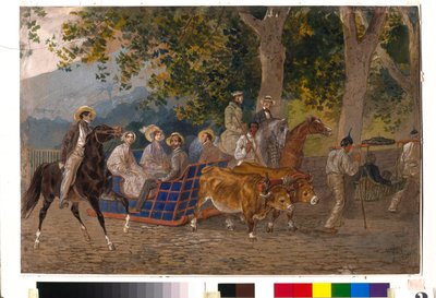 Wandeling in een door ossen getrokken wagen, te paard of in een draagstoel door Karl Pavlovich Bryullov