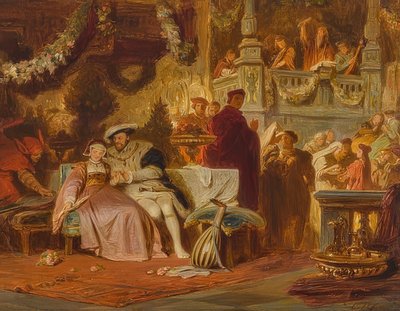 Hendrik VIII werft Anna Boleyn op het bal bij kardinaal Wolsey door Karl Theodor von Piloty