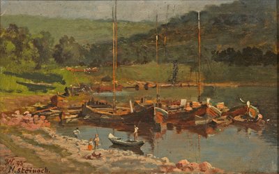 Karl Weysser - Schepen in Neckarsteinach, 1893 door Karl Weysser