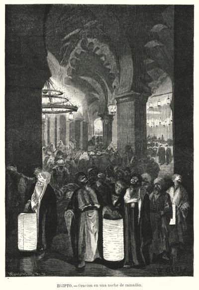 Avondgebeden tijdens de Ramadan, Egypte door Karl Wilhelm Gentz