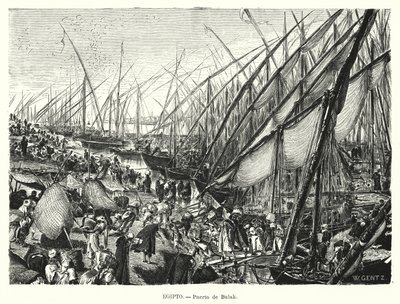 Kades aan de rivier de Nijl bij Bulaq, Caïro, Egypte door Karl Wilhelm Gentz